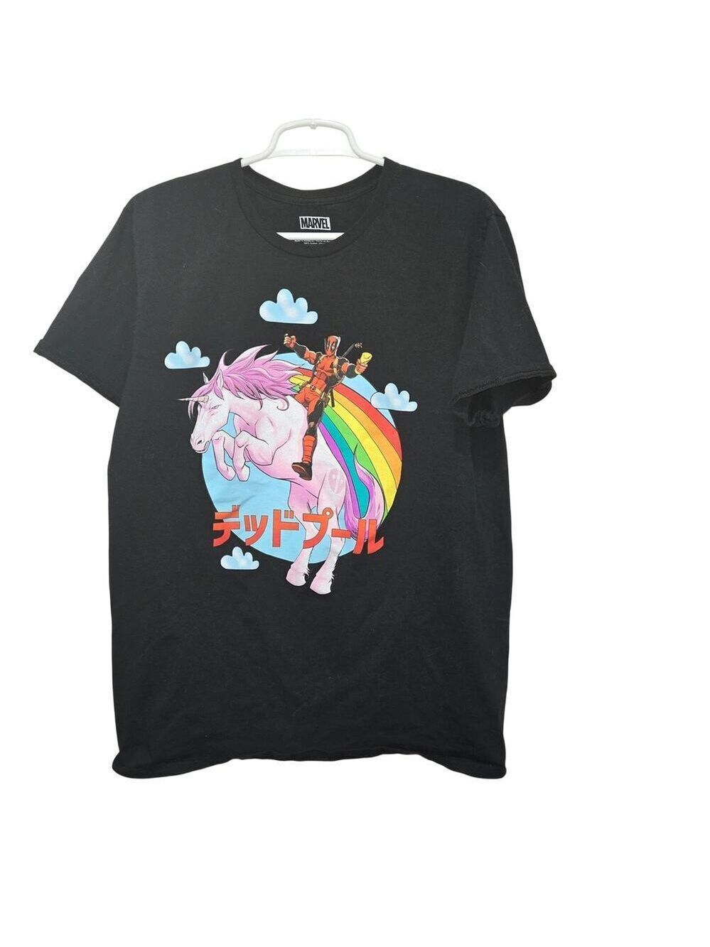 Marvel Deadpool Unicorn Rainbow Graphic Tee Black Men’s Large
